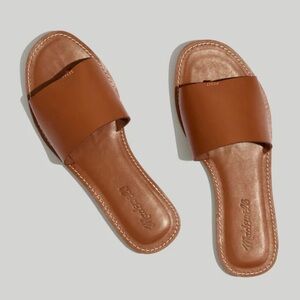 Madewell Leather Slide Sandals in Cognac Brown